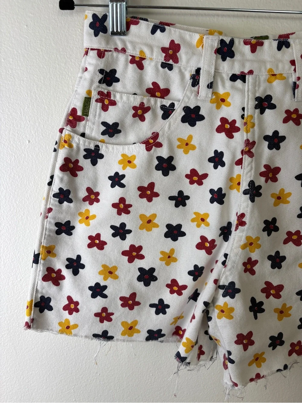 VTG 90s Esprit White Denim Cutoff Shorts with Flower Print